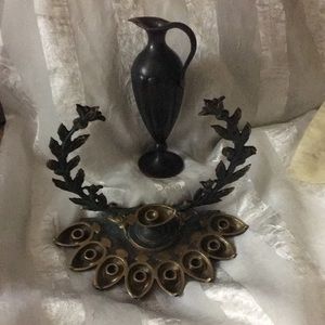 Rare Vintage Menorah Zel-Zion From Israel  And Oil Jug